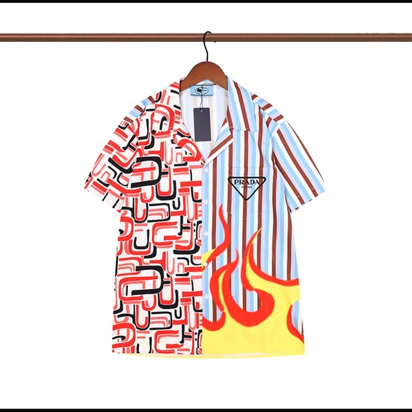 Prada split flames double match bowling shirt